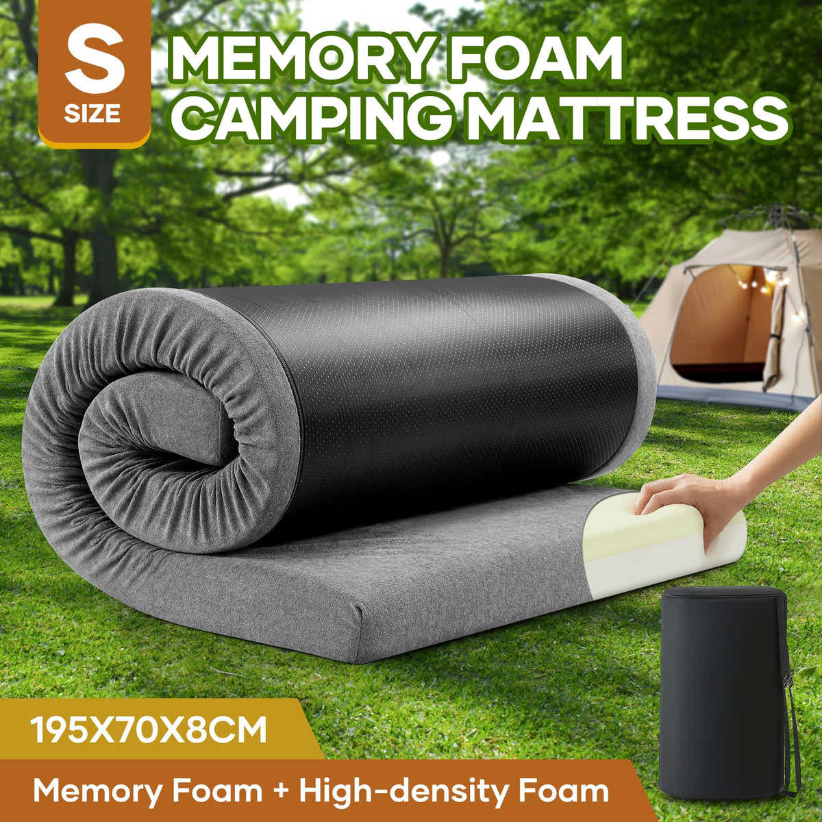 DS BD Single Foam Mattress Floor Roll Up Cushion Sleeping Travel Mat Bag Grey