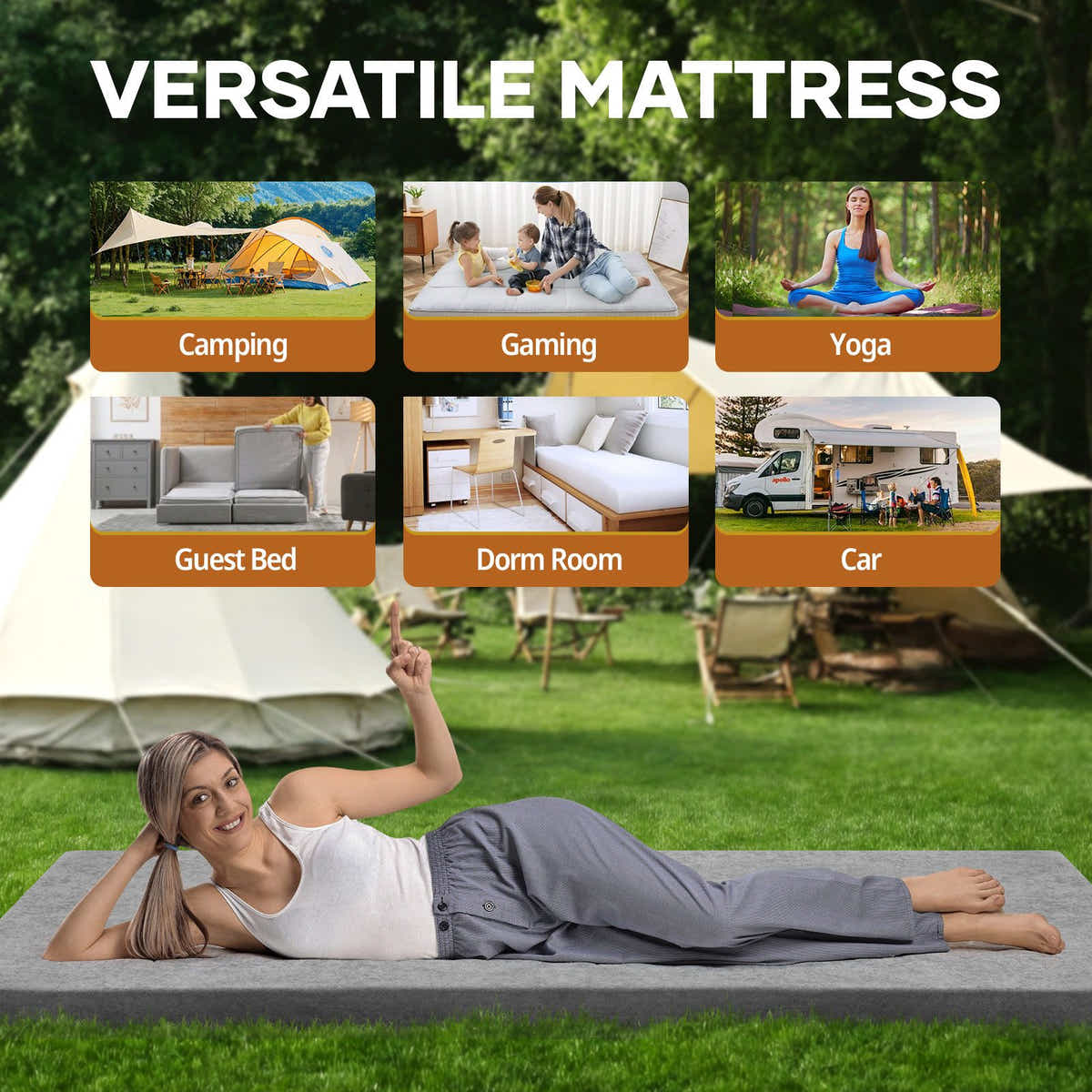 DS BD Single Foam Mattress Floor Roll Up Cushion Sleeping Travel Mat Bag Grey