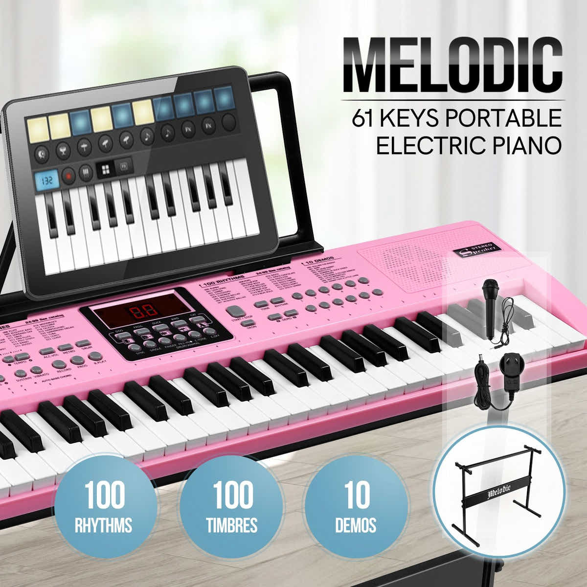 DS BD 61 Key Electronic Pink Standard Portable Piano Music Adjustable Stand