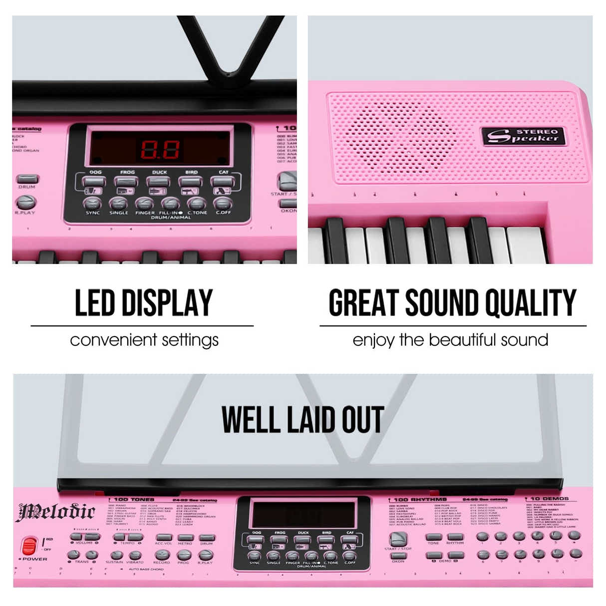 DS BD 61 Key Electronic Pink Standard Portable Piano Music Adjustable Stand