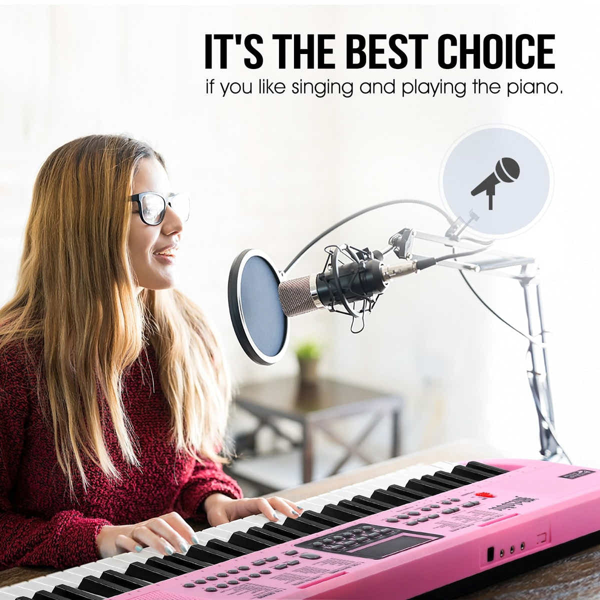 DS BD 61 Key Electronic Pink Standard Portable Piano Music Adjustable Stand
