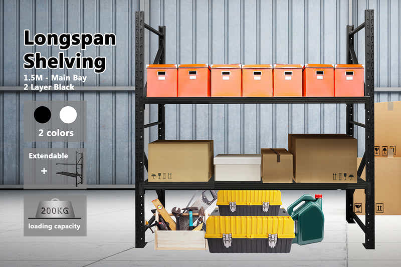 2-Layer Longspan Shelving Black - 1.5 M