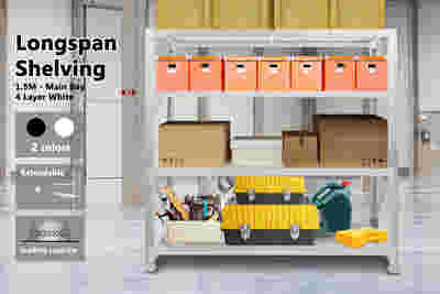 4-Layer Longspan Shelving Grey White - 1.5 M