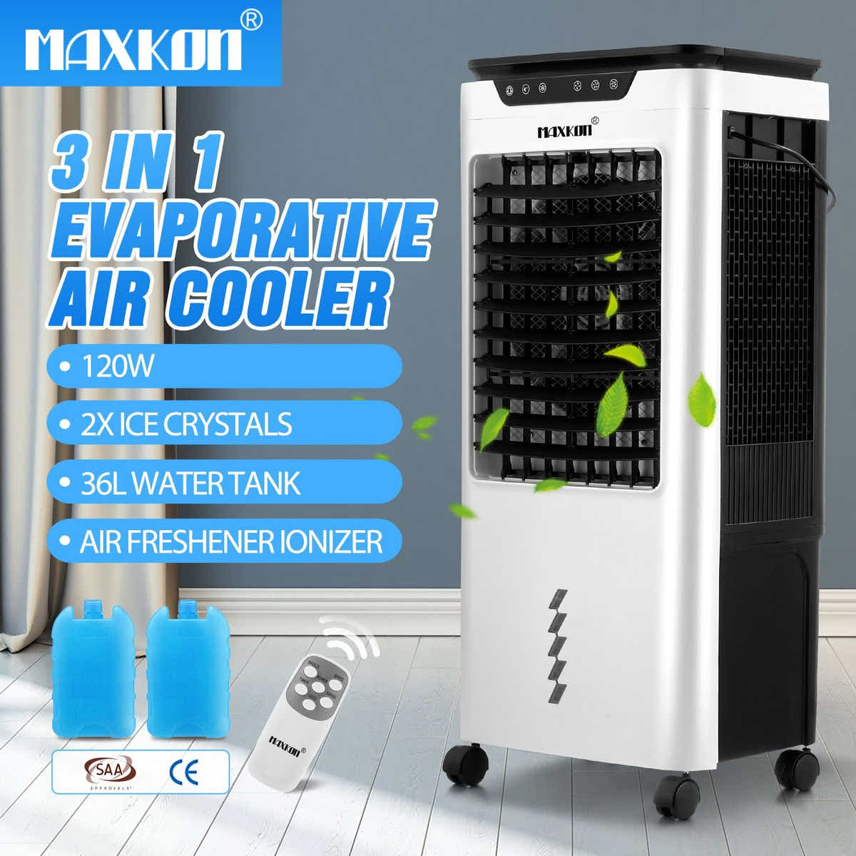 DS BD Maxkon 3 In 1 Evaporative Air Cooler Fan Humidifier 36L Remote Control