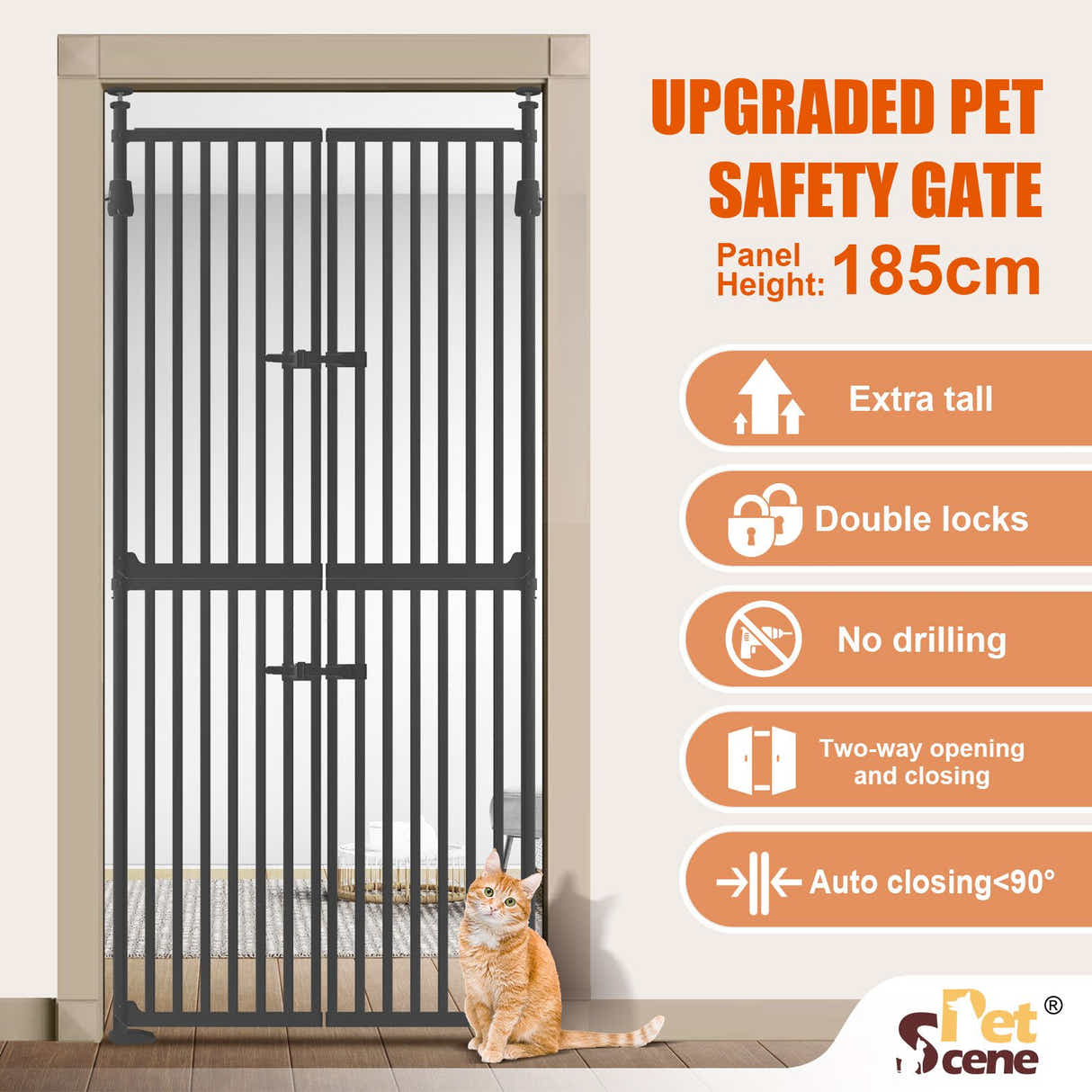 DS BD Retractable Safety Gate Dog Cat Extra Tall Fence 190 to 250cm Black