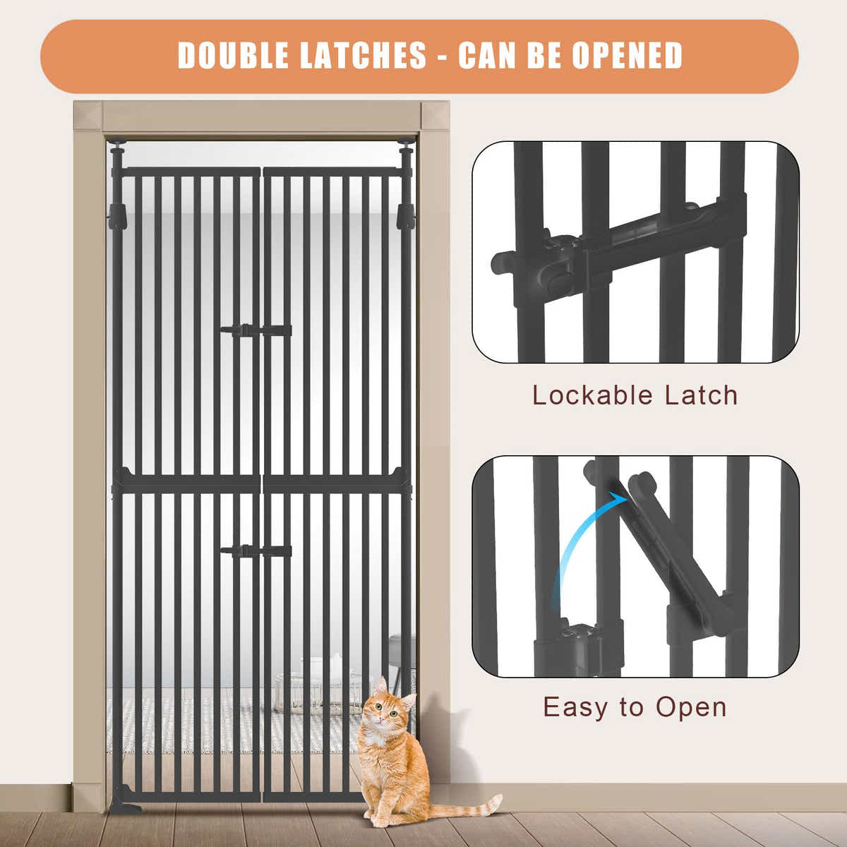 DS BD Retractable Safety Gate Dog Cat Extra Tall Fence 190 to 250cm Black