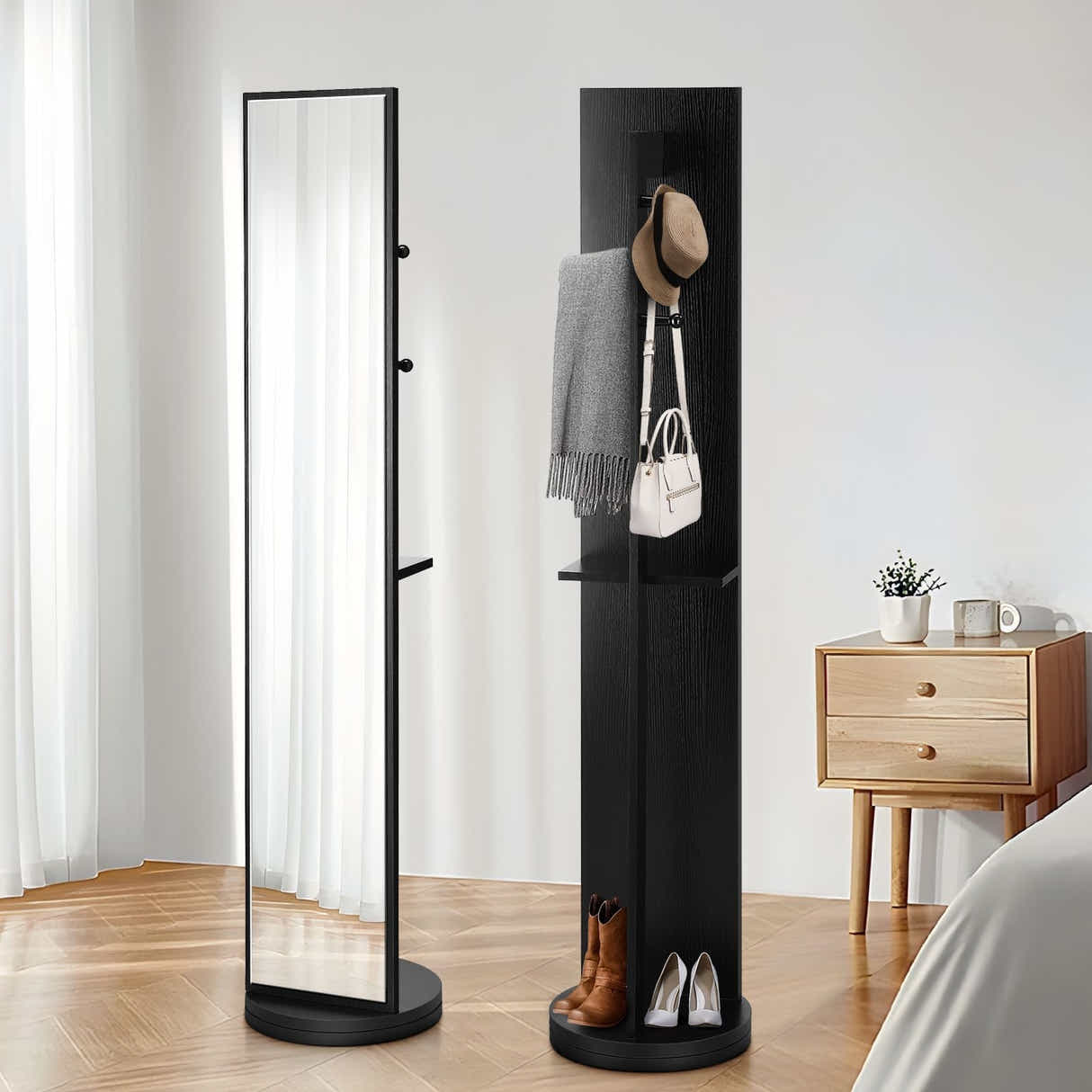 DS BD Full Length Body Mirror Large Tall Floor Free Standing Decor Black Storage