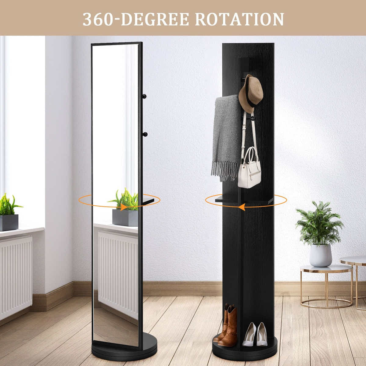 DS BD Full Length Body Mirror Large Tall Floor Free Standing Decor Black Storage
