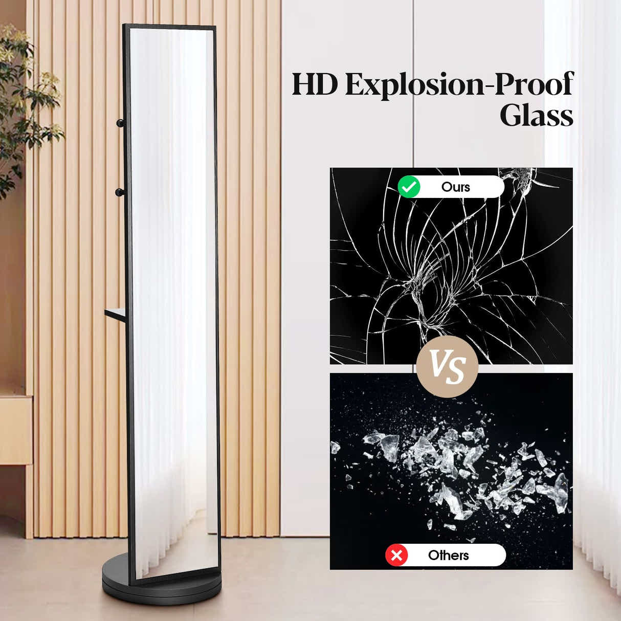 DS BD Full Length Body Mirror Large Tall Floor Free Standing Decor Black Storage