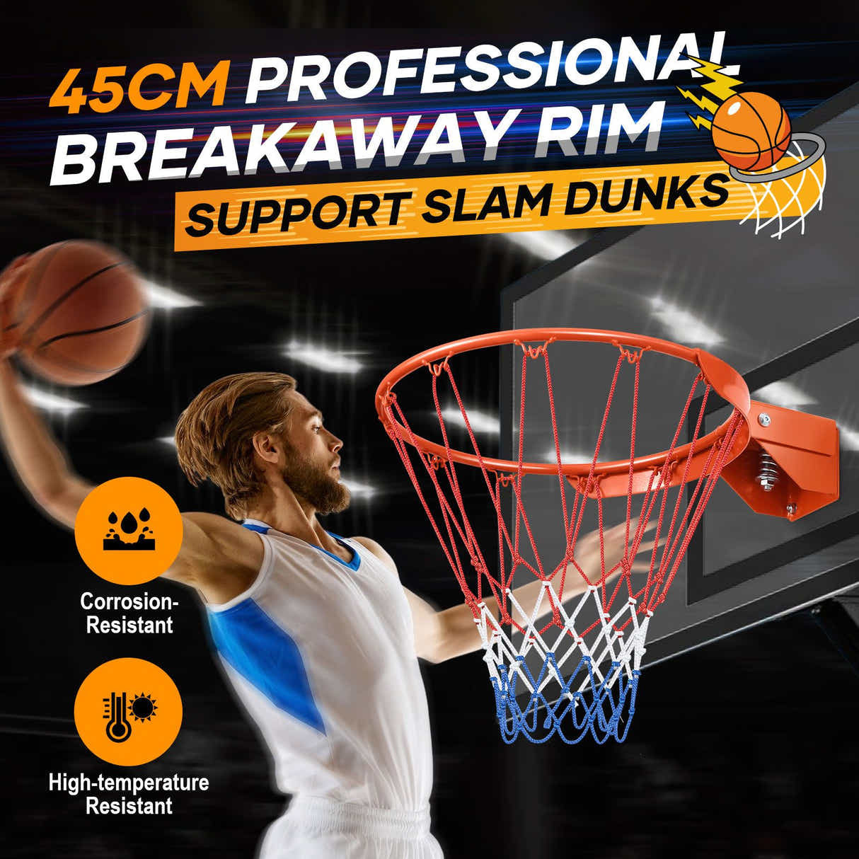 DS BD Genki Breakaway Basketball Rim Ring Hoop Goal Net 45cm Wall Mount Standard