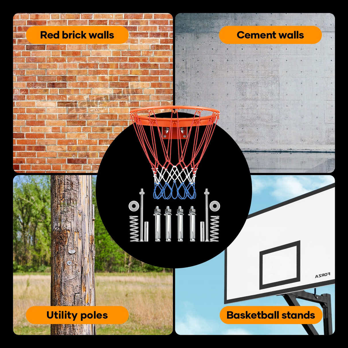 DS BD Genki Breakaway Basketball Rim Ring Hoop Goal Net 45cm Wall Mount Standard