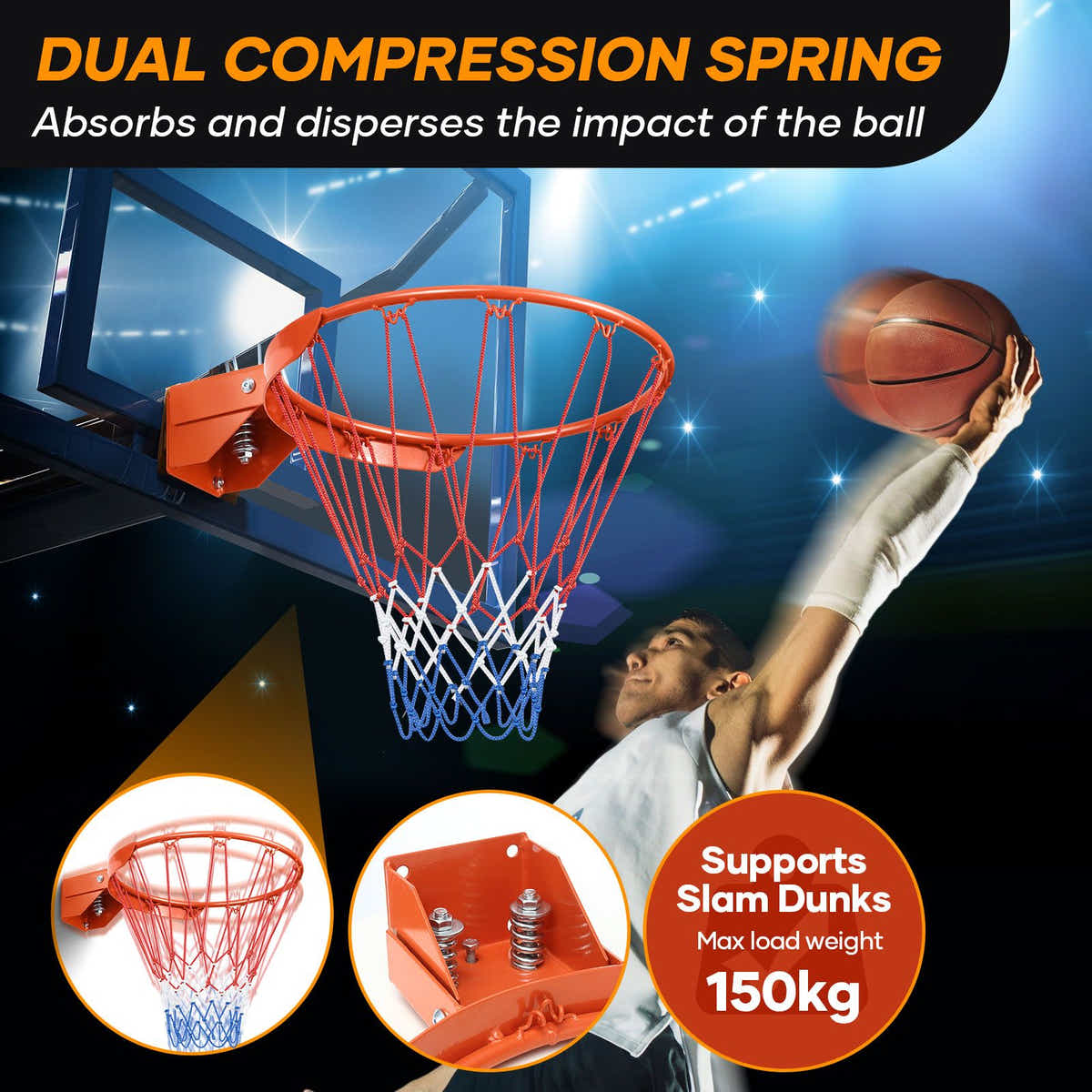 DS BD Genki Breakaway Basketball Rim Ring Hoop Goal Net 45cm Wall Mount Standard