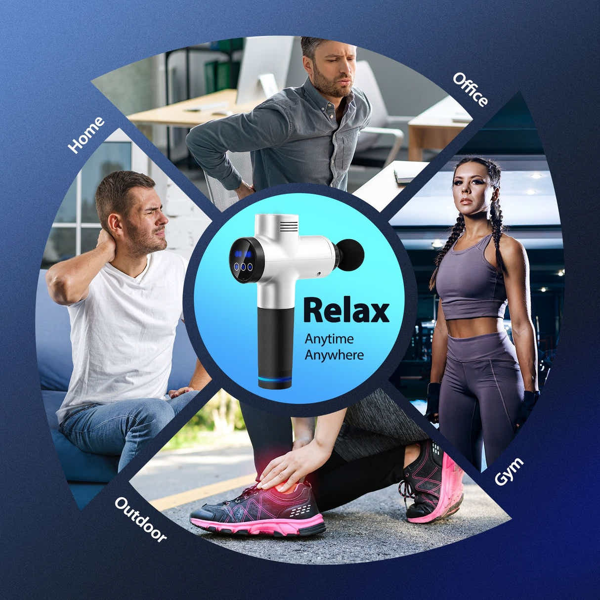 DS BD LED Massage Gun Electric Handheld Back Neck Shoulder 6 Heads 30 Speeds