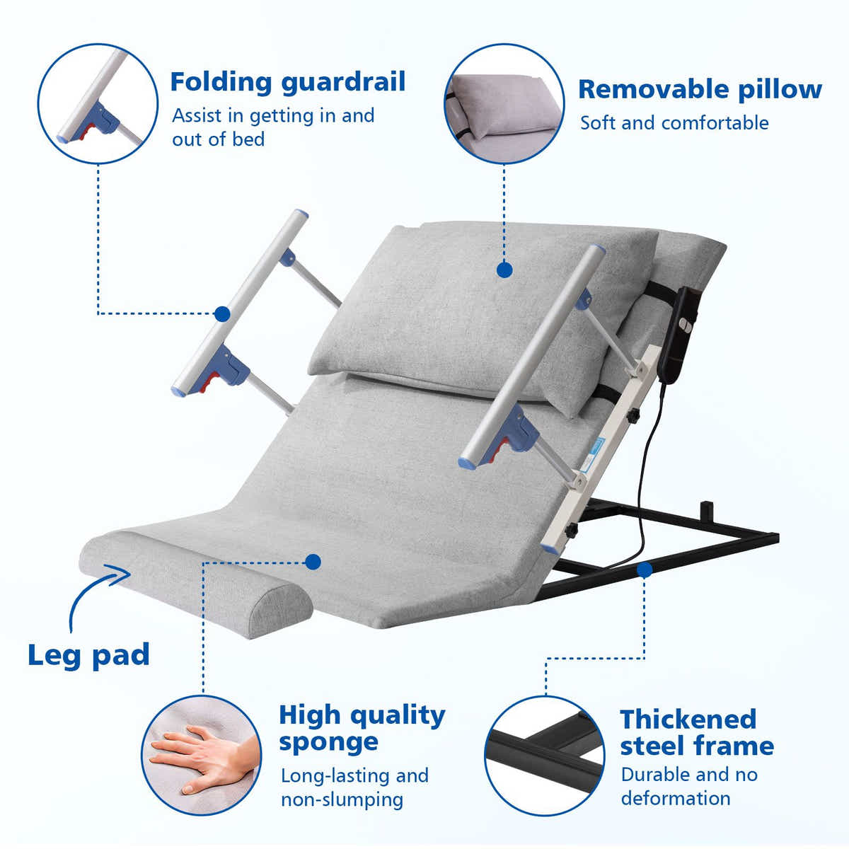 DS BD Electric Lift Bed Arm Back Rest Pillow Bedrails Power Chair Lifter Remote