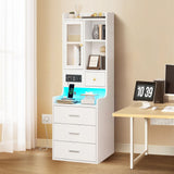 DS BD Table Bookshelf LED Nightstand Lamp Cabinet Wooden with Charging Station