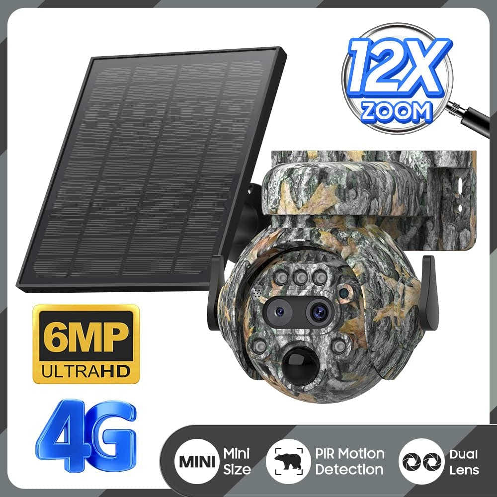 DS BD Security Hunting Camera Game 4G 6MP Solar Powered 12X Zoom Surveillance