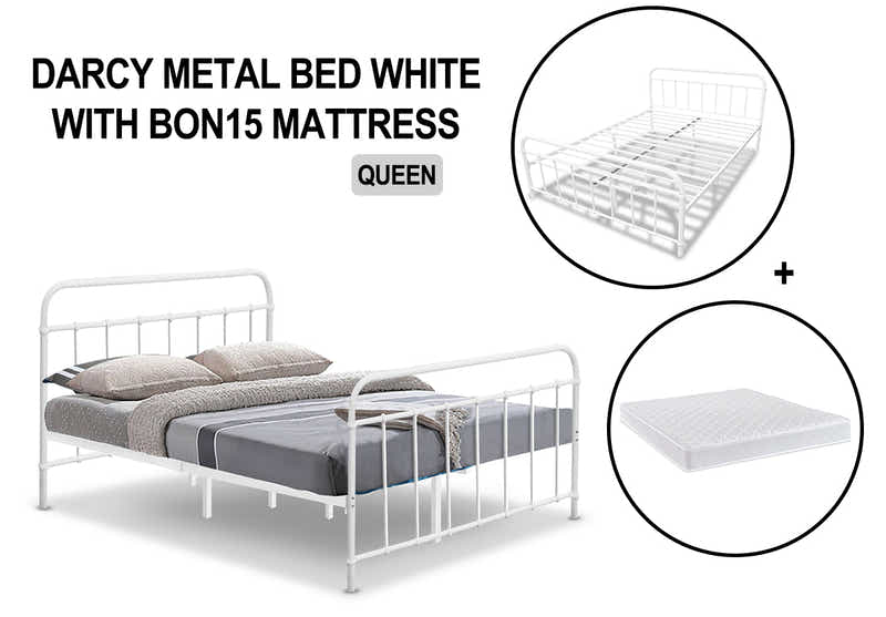 Darcy White Bed with Bonnell Mattress Combo - Queen