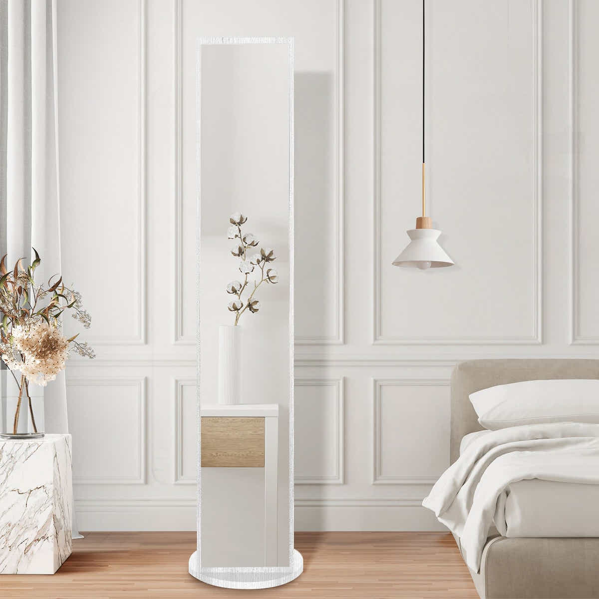 DS BD Full Length Mirror Tall Floor Free Standing Body Storage White 30x20x164cm