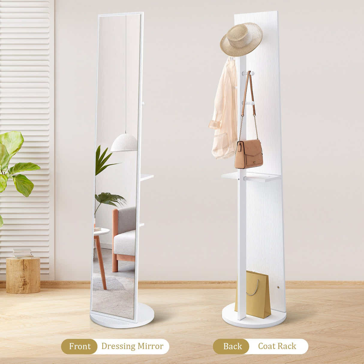 DS BD Full Length Mirror Tall Floor Free Standing Body Storage White 30x20x164cm