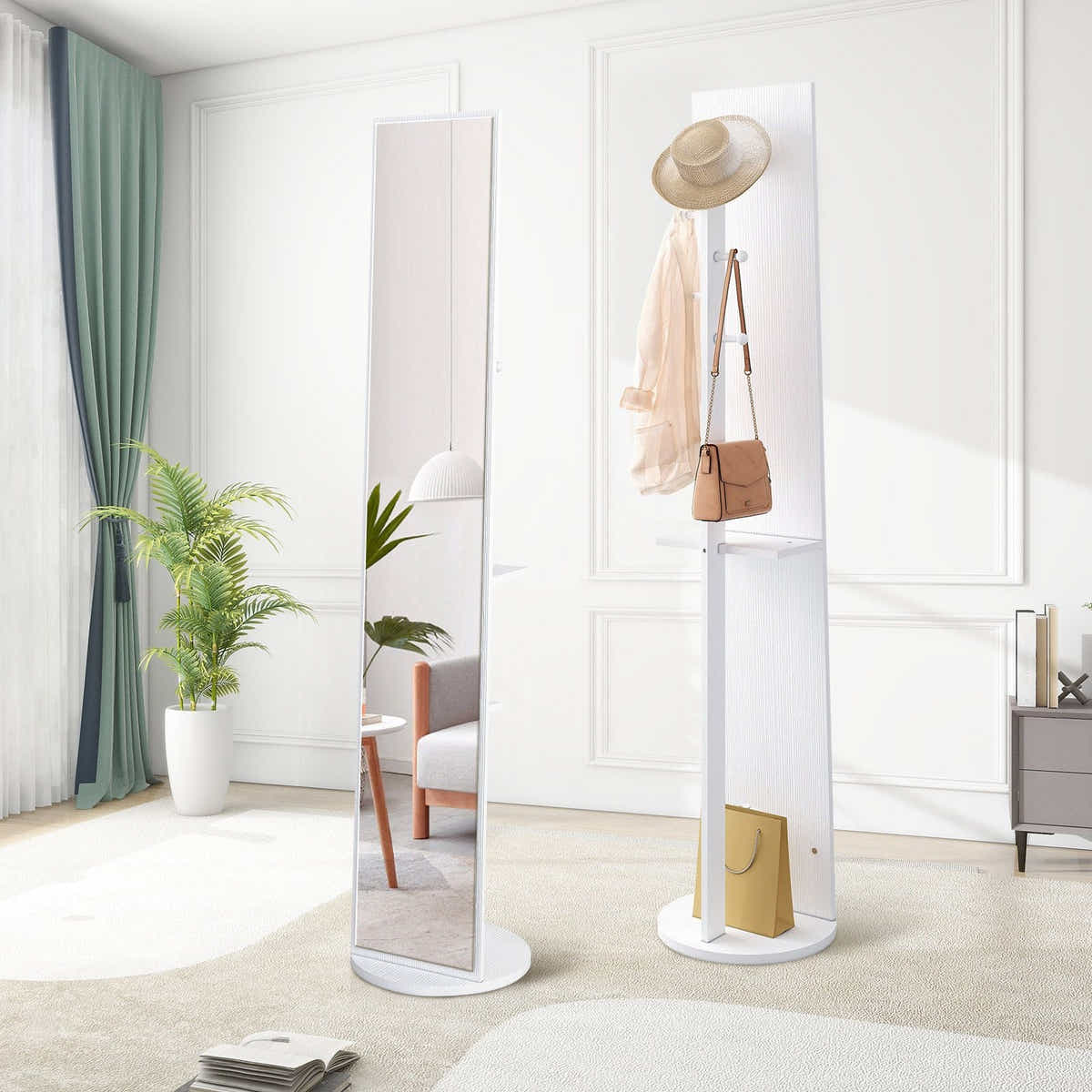 DS BD Full Length Mirror Tall Floor Free Standing Body Storage White 30x20x164cm