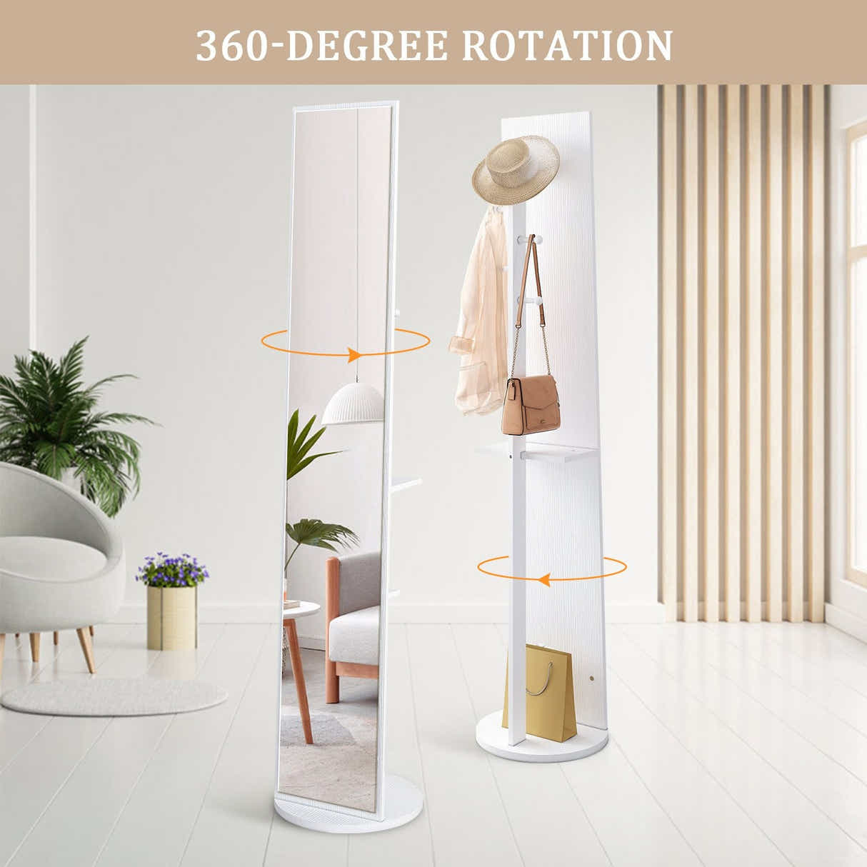 DS BD Full Length Mirror Tall Floor Free Standing Body Storage White 30x20x164cm