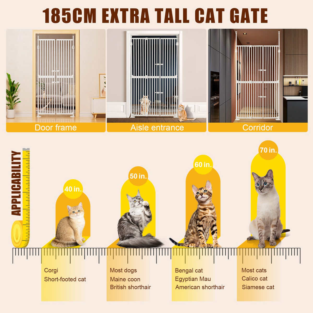 DS BD Retractable Safety Gate Dog Cat Extra Tall Fence 190 to 250cm White