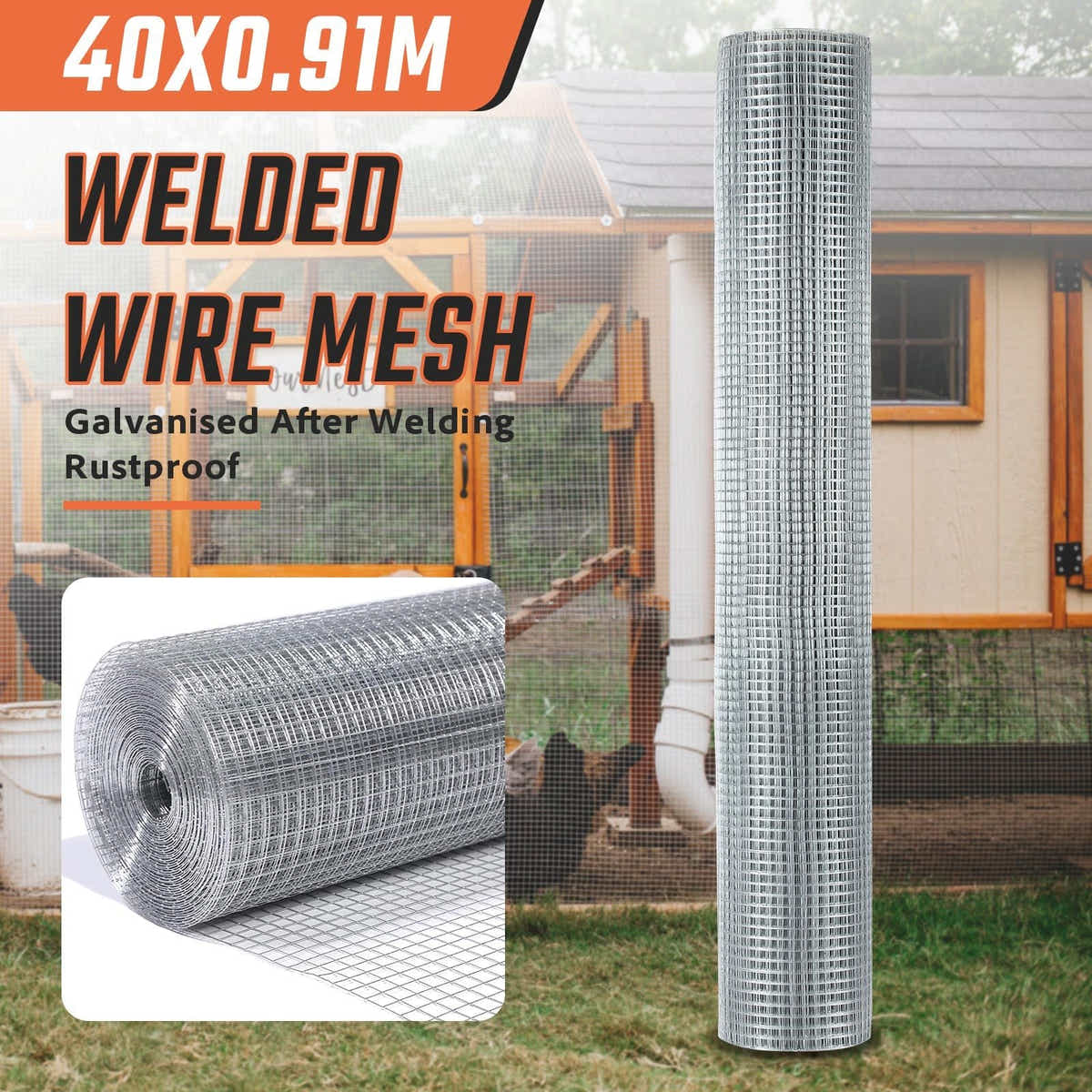 DS BD Welded Wire Mesh Fence 40mx0.91m Chicken Coop Tree Plant Guard Rabbit Cage