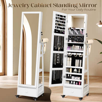 DS BD Length Floor Mirror Jewellery Cabinet Armoire Shelf LED Lights 40x37x160cm