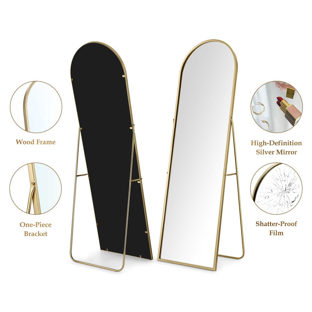 DS BD Arch Full Length Mirror Whole Standing Glass Gold Metal Stand 50x2x160cm