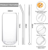DS BS 6 Pack Drinking Glass Cup with Bamboo Lid and Straw Set