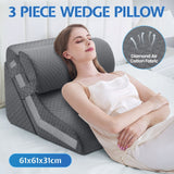 DS BD Wedge Pillow Set 3Pcs Triangle Bed Cushion Memory Foam Head Adjustable