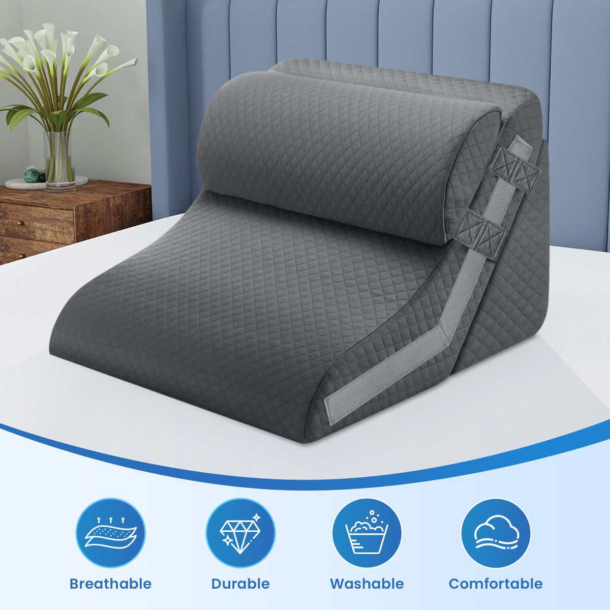 DS BD Wedge Pillow Set 3Pcs Triangle Bed Cushion Memory Foam Head Adjustable