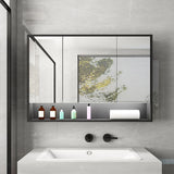 DS BD Bathroom Mirror Cabinet Medicine Storage Organiser LED Lights Doors Black