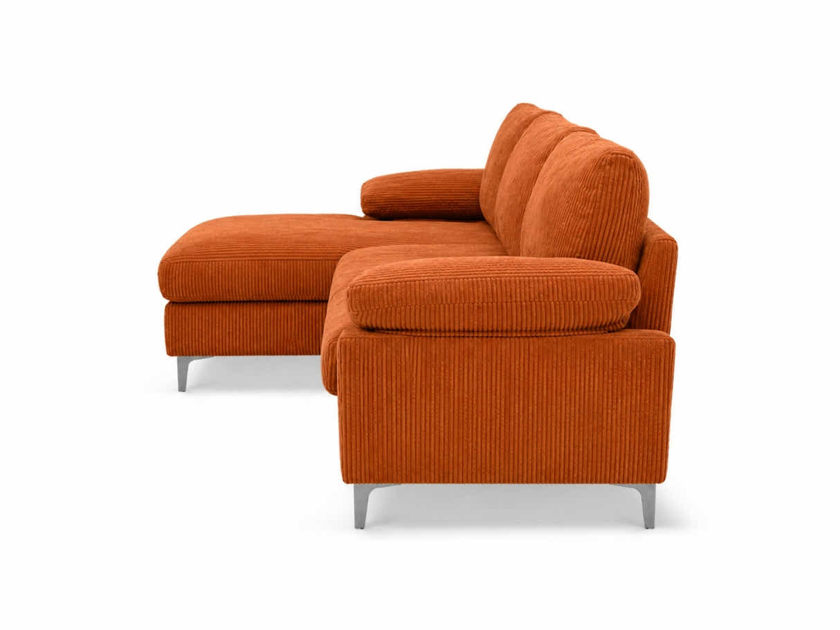 Kaveah Corduroy Sofa With Left Chaise - Orange