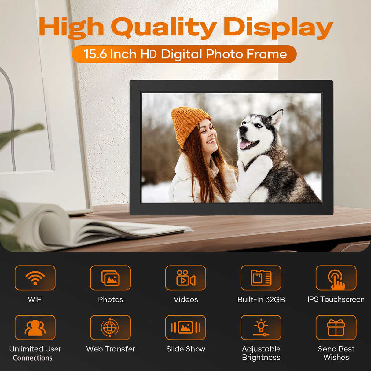 DS BD WiFi Digital Picture Frame 15.6 Inch 1920x1080 HD IPS Electronic 32GB Auto
