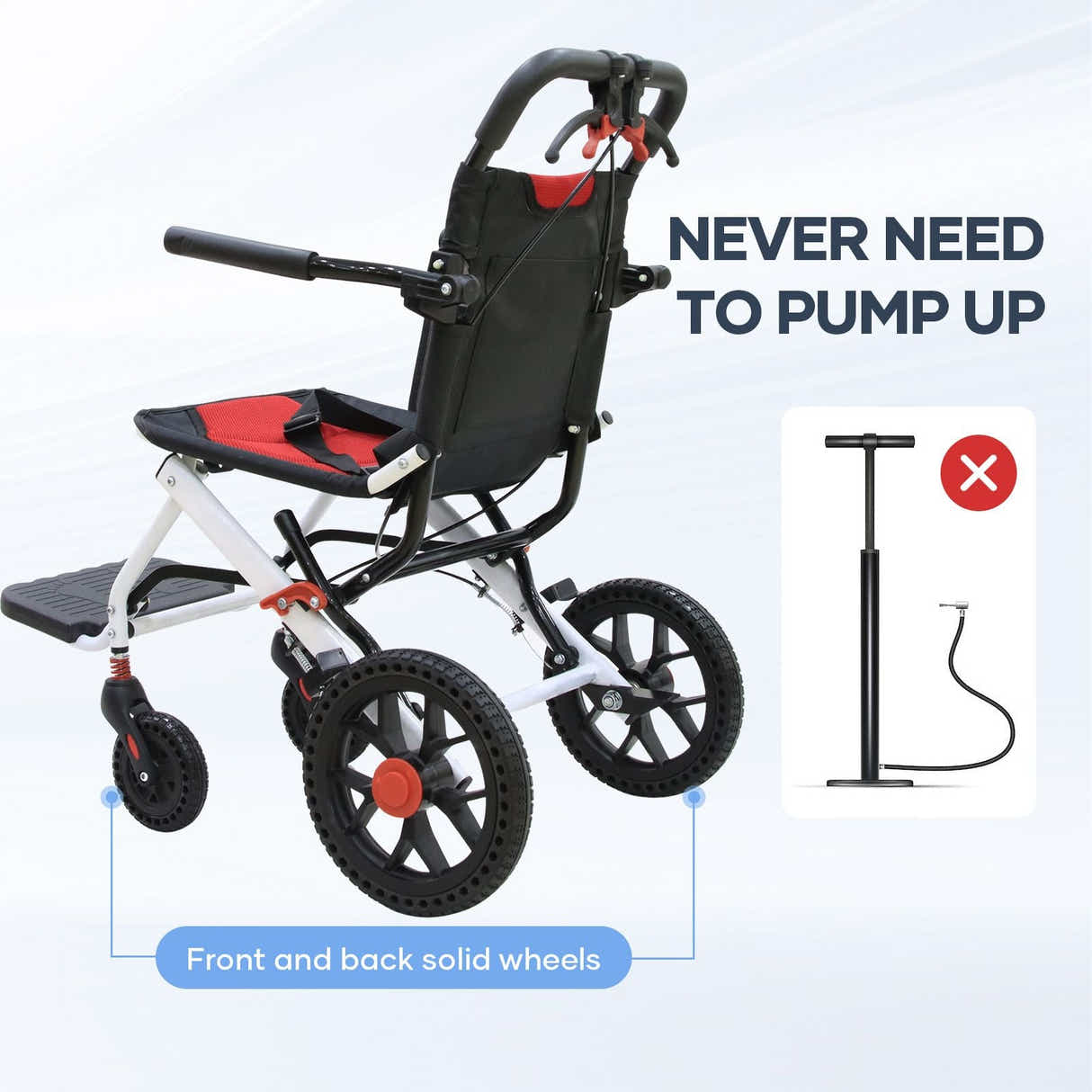 DS BD 12 Inch Folding Wheelchair Mobility Disability Aid PU Wheel Lightweight