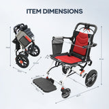 DS BD 12 Inch Folding Wheelchair Mobility Disability Aid PU Wheel Lightweight