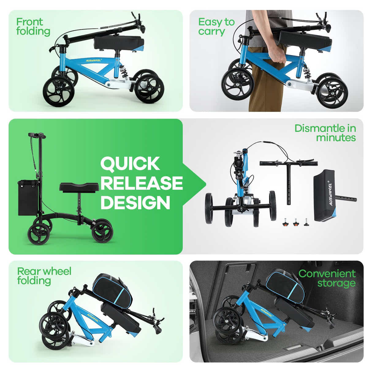 DS BD Knee Scooter Walker Steerable Mobility Wheelchair Medical Crutch Broken BL