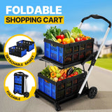 DS BD Folding Hand Truck Dolly Utility Luggage Trolley 2 Baskets 4 Wheels