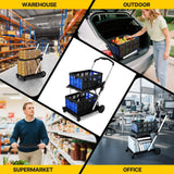DS BD Folding Hand Truck Dolly Utility Luggage Trolley 2 Baskets 4 Wheels