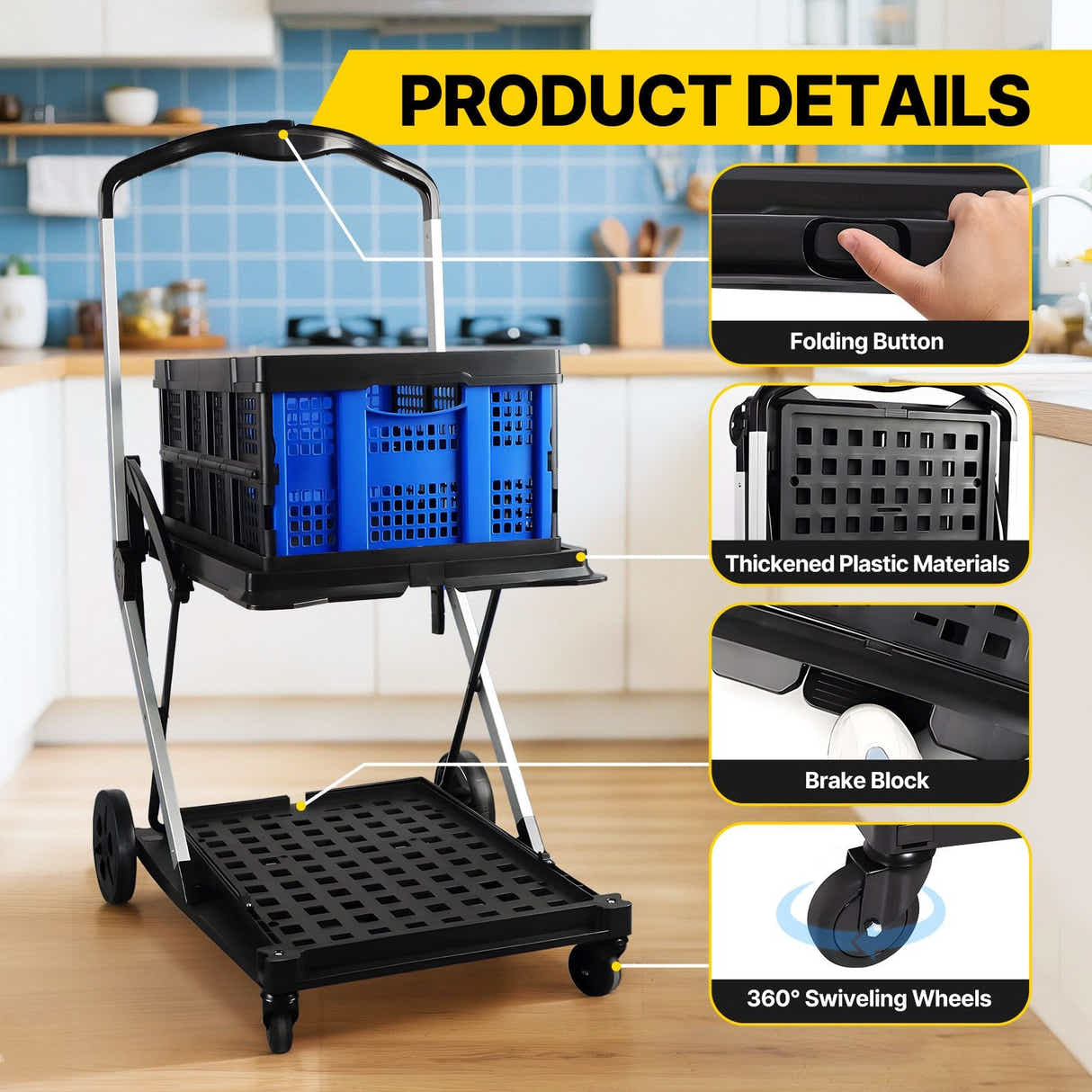 DS BD Folding Hand Truck Dolly Utility Luggage Trolley 2 Baskets 4 Wheels