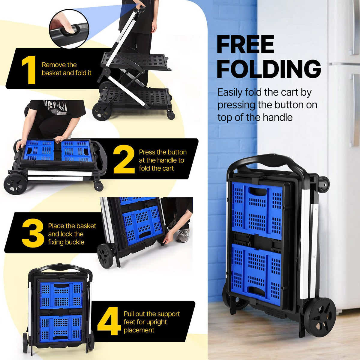 DS BD Folding Hand Truck Dolly Utility Luggage Trolley 2 Baskets 4 Wheels