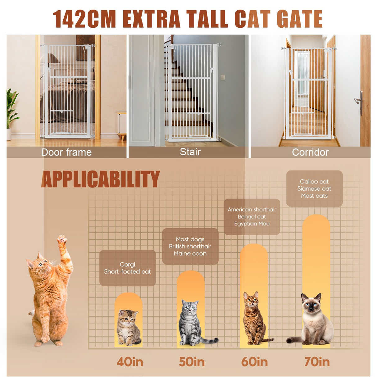 DS BD Safety Gate Dog Cat Extra Tall Retractable Fence Door 142cm Height White