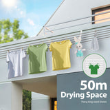 DS BD Retractable Clothesline 5 Line Clothes Dryer Cord 50m Galvanised Steel