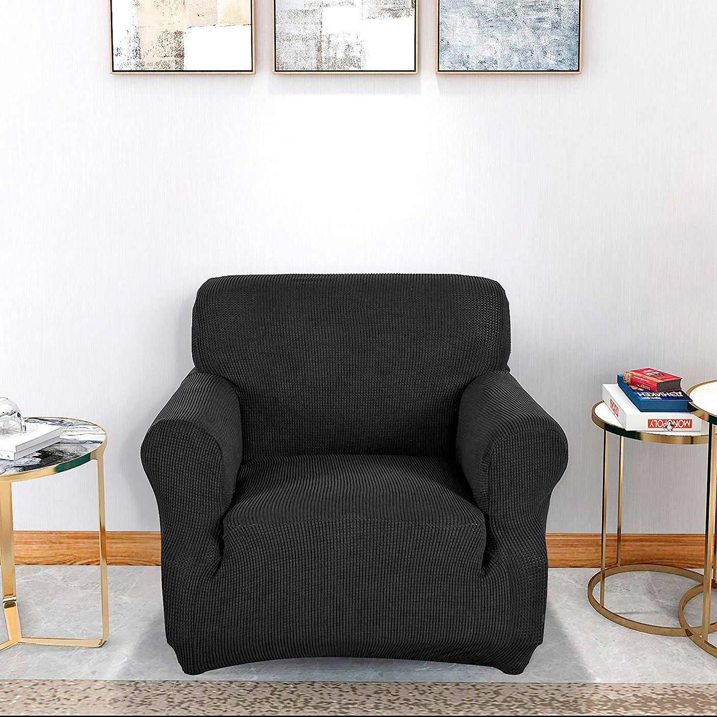 DS BS High Stretch Sofa Couch Slipcover One Seat-Black