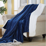 DS BS Thick Fuzzy Soft Sherpa Fleece Bed Sofa Blankets-Blue