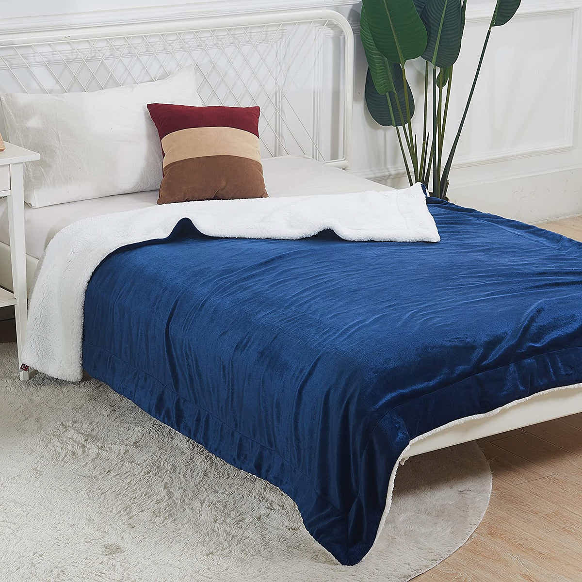 DS BS Thick Fuzzy Soft Sherpa Fleece Bed Sofa Blankets-Blue