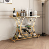 DS BD Bar Cart Wine Rack Drinks Gold Glass Holder Storage Rolling Metal Frame