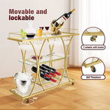 DS BD Bar Cart Wine Rack Drinks Gold Glass Holder Storage Rolling Metal Frame