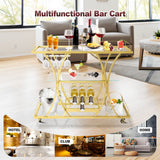 DS BD Bar Cart Wine Rack Drinks Gold Glass Holder Storage Rolling Metal Frame